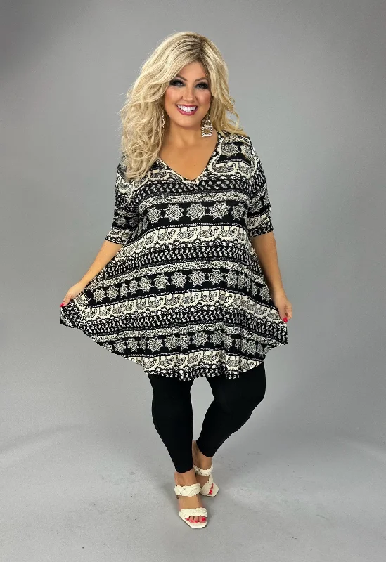 28 PSS {The Safari Path} Black Elephant Print V-Neck Tunic EXTENDED PLUS SIZE 3X 4X 5X