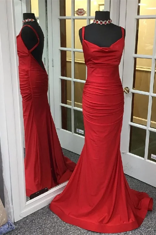 sweetheart neckline prom dressesMermaid Red Cowl Neck Long Prom Dress