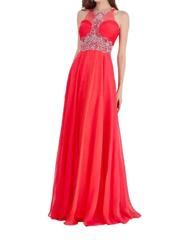 prom dress accessoriesChiffon Long Prom Dress In Fuchsia