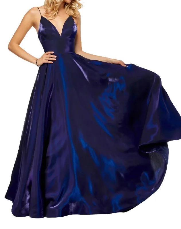 mermaid prom dressesMetallic Satin A-Line Prom Dress In Purple