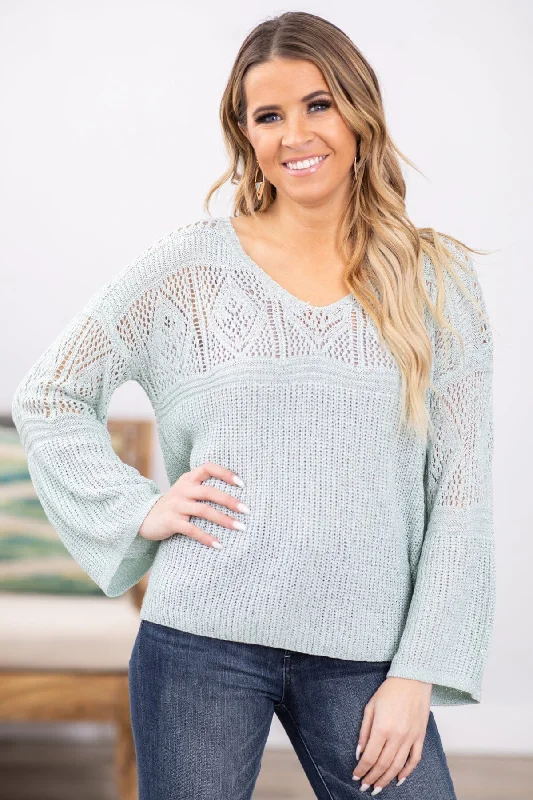 Discounted High-Quality Wool SweatersMint Crochet Detail Lightweight Sweater