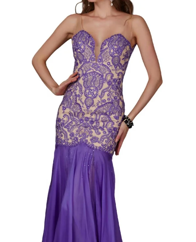 chiffon prom dressesBeaded Bodice Prom Dress In Violet/nude