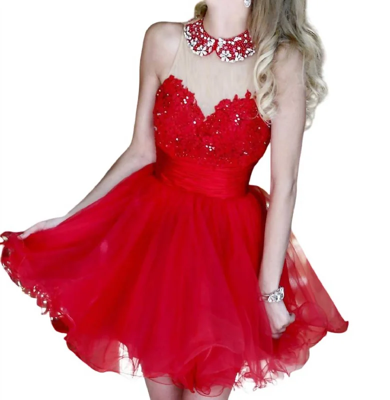 fitted prom dressesEmbellished Short Prom Dress In Red