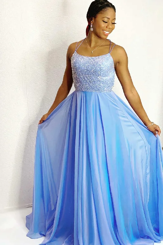 prom dress cleaningStraps Beaded Top Sky Blue Long Prom Dress