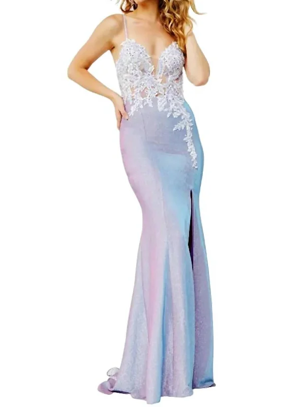 long prom dressesEmbroidered Bodice Fitted Prom Dress In Lilac