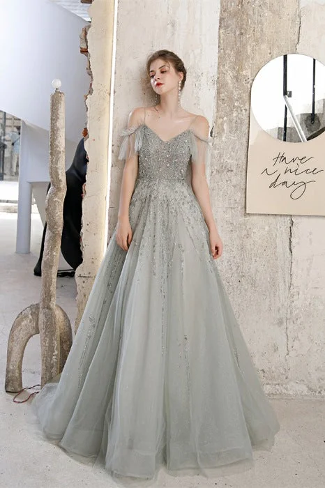 prom dress inspiration galleriesGorgeous A-Line Beaded Light Grey Prom Dress