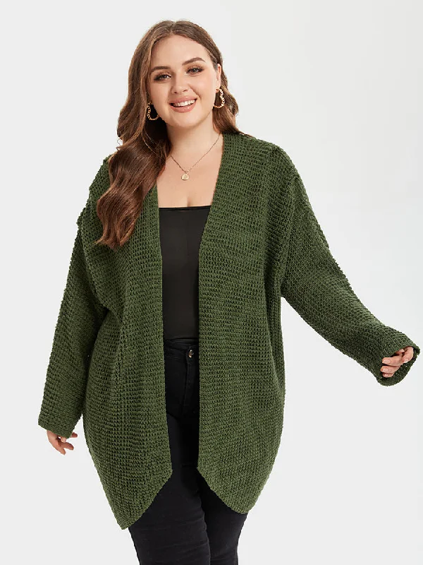 Cozy Custom Embellished SweatersSolid Open Front Cardigan