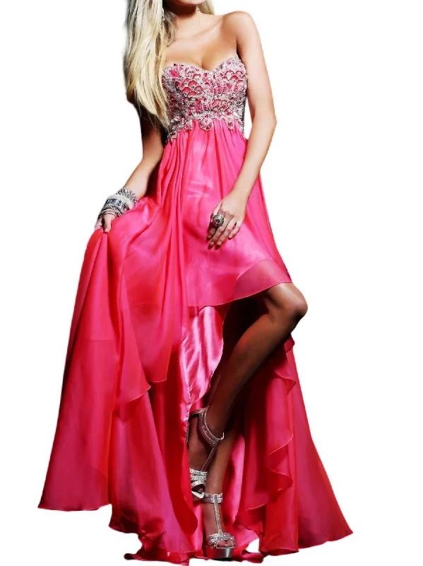 floral prom dressesHigh-Low Strapless Prom Dress In Strawberry