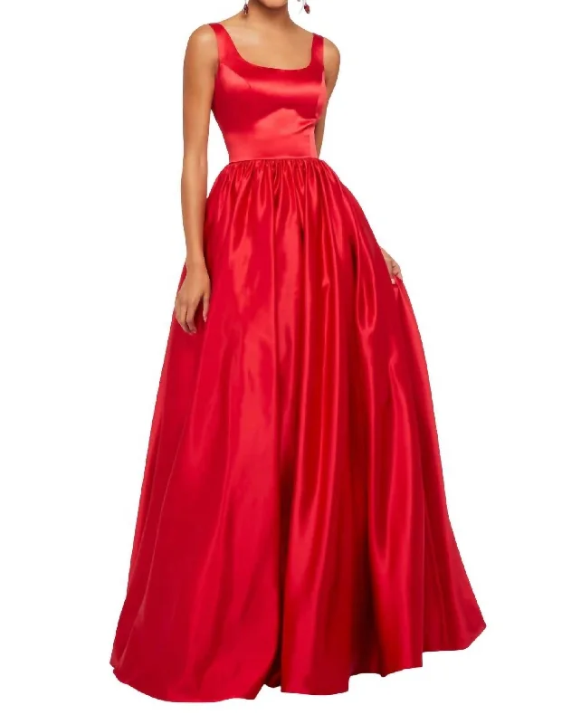 flutter sleeve prom dressesSatin Low Back Prom Dress In Red