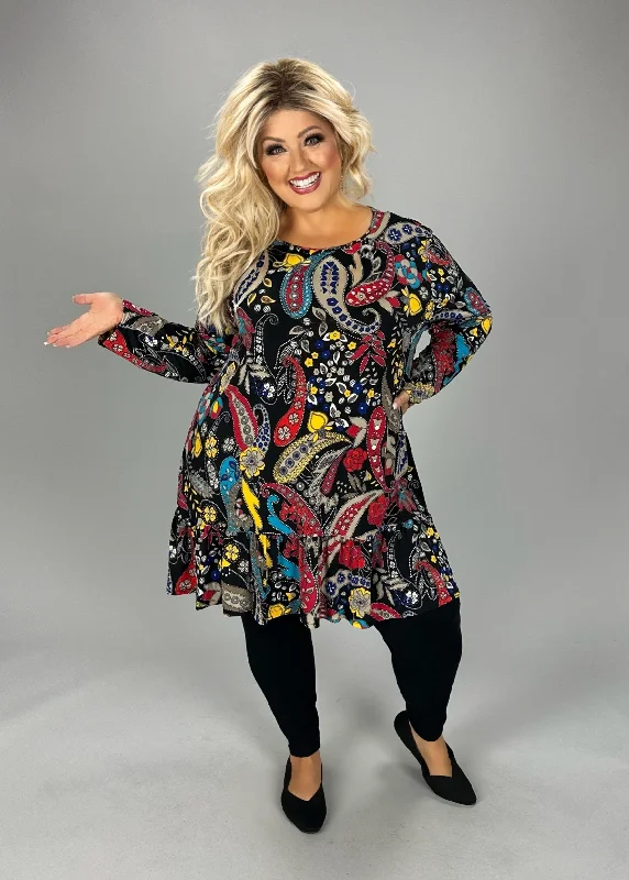 50 PLS {Paisley Fun} Black Paisley Print Ruffle Hem Tunic EXTENDED PLUS SIZE 3X 4X 5X