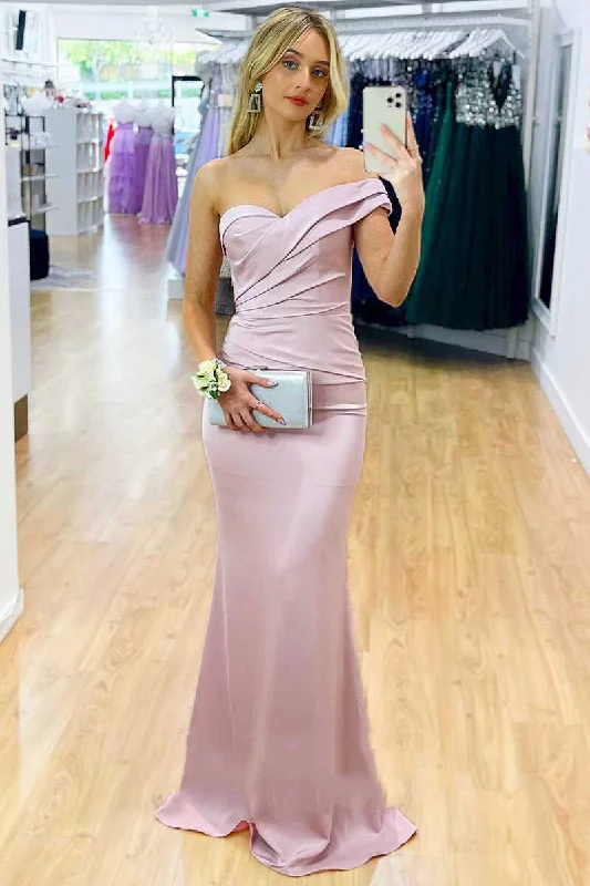 luxury prom dressesDusty Pink One-Shoulder Backless Mermaid Long Prom Dress