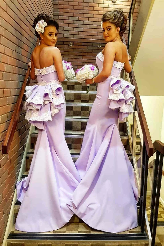 bespoke prom dressesElegant Strapless Mermaid Lilac Long Prom Dress