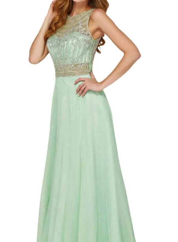 bespoke prom dressesHigh Neckline Prom Dress In Light Spring Gr