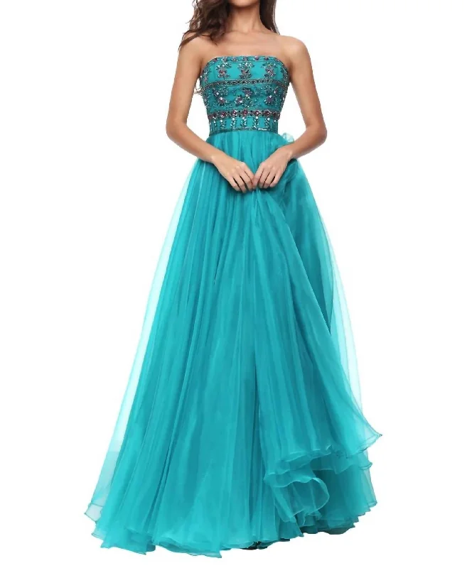 elegant prom dressesSequined Full Length Prom Dress In Teal