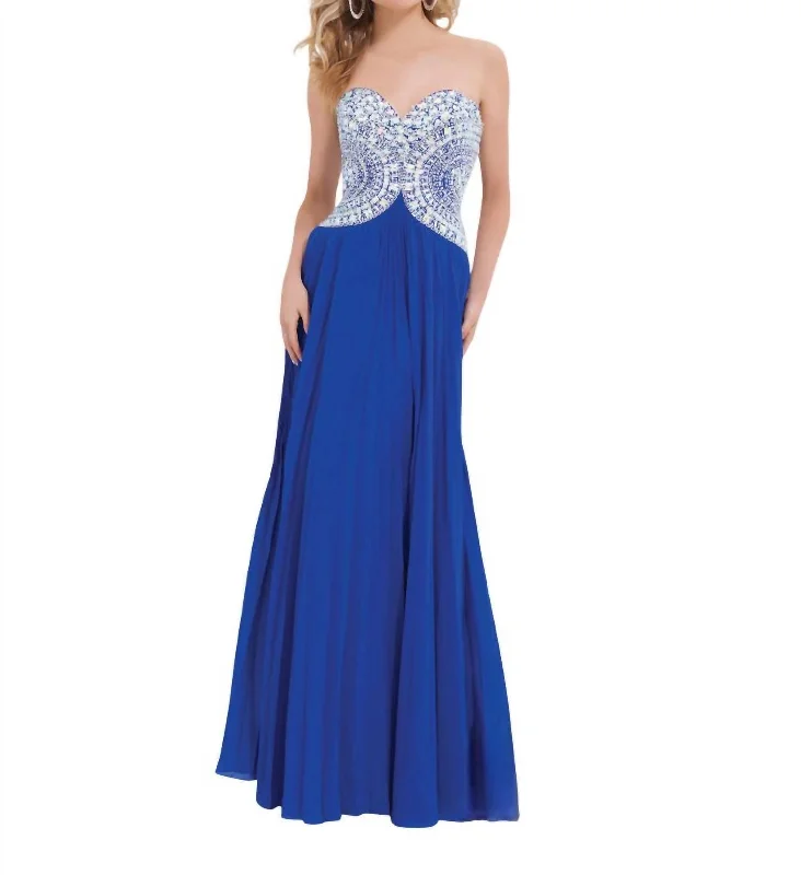 sleeveless prom dressesVelvet Chiffon Prom Dress In Royal