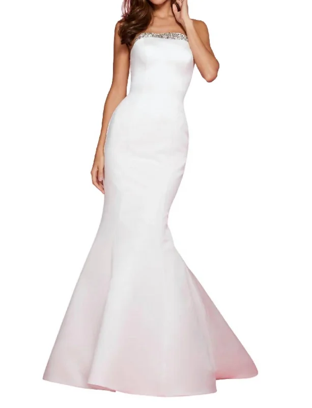 backless prom dressesEmbellished Strapless Prom Dress In Ivory