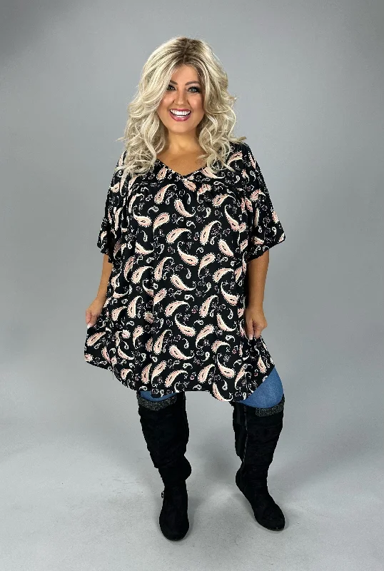 24 PSS {Worth A Try} Black/Pink Paisley V-Neck Tunic EXTENDED PLUS SIZE 4X 5X 6X