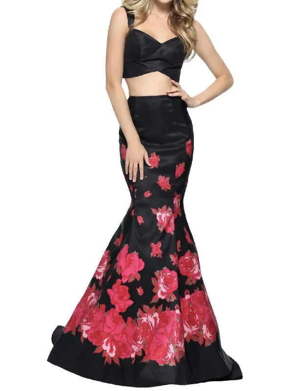 plus-size prom dressesTaffeta Mermaid Prom Dress In Black/red Print