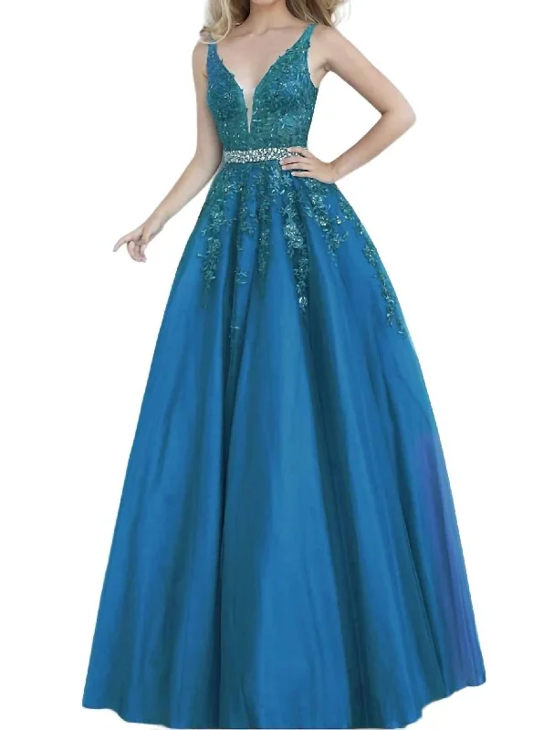 mermaid prom dressesEmbellished Lace Prom Dress In Teal