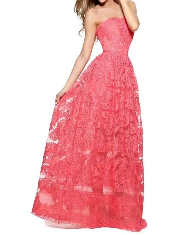 sequined prom dressesStrapless Long Prom Dress In Red