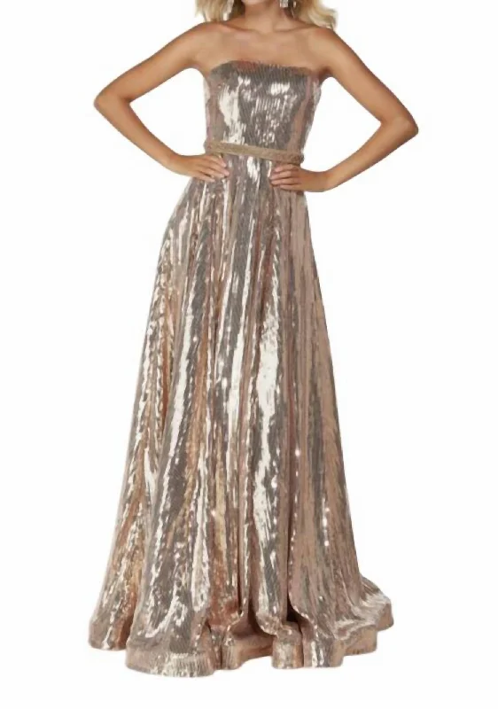 prom dress accessoriesSequin Strapless Beaded Belt Prom Dress In Rose Gold