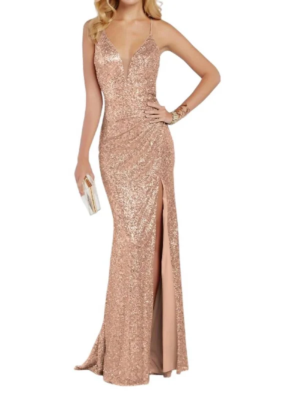 sparkly prom dressesV-Neckline Prom Dress In Rose Gold