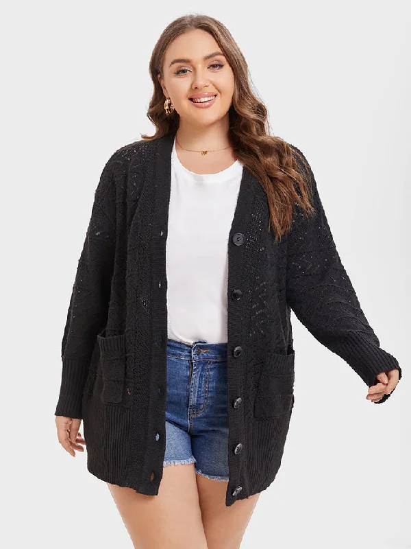 Soft Thick Cashmere SweatersPointelle Knit Button Dual Pocket Cardigan