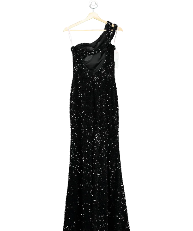 prom dresses with floral embroideryJJ's House Black One Shoulder Floor-length Sequin Prom Dresses With Sequins UK 8