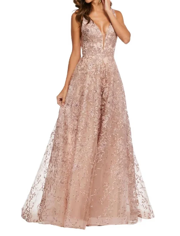 empire waist prom dressesV-Neck Bodice Prom Dress In Blush/nude