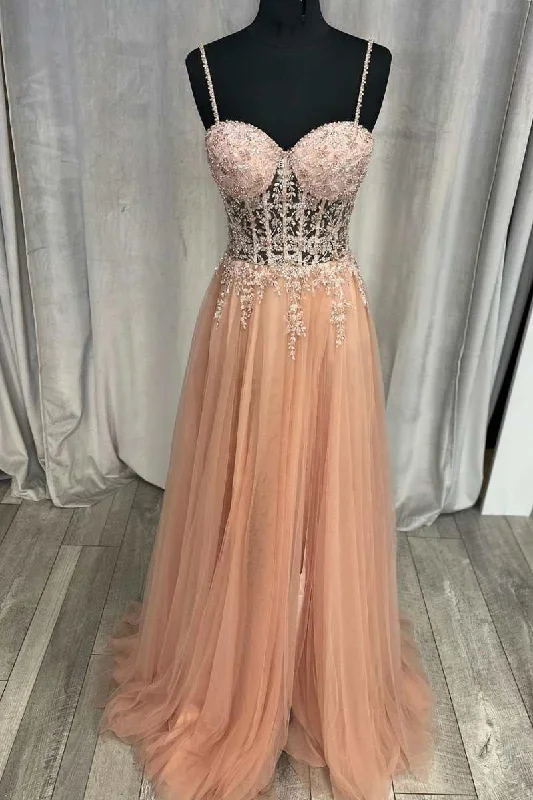 prom dress accessoriesPrincess Peach Tulle Rhinestones Corset A-Line Prom Gown