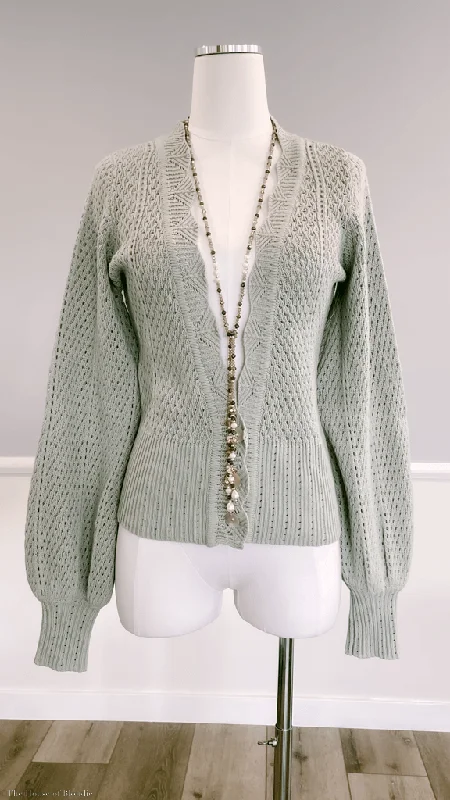 Chunky Designer Men's SweatersAmelia Scalloped Sage Green Cardigan