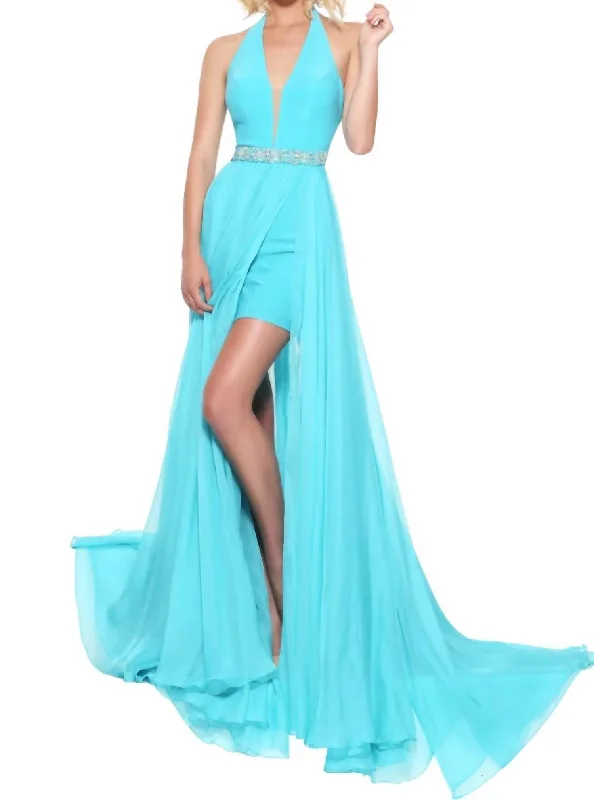 pastel prom dressesDetachable Chiffon Skirt Prom Dress In Turquoise