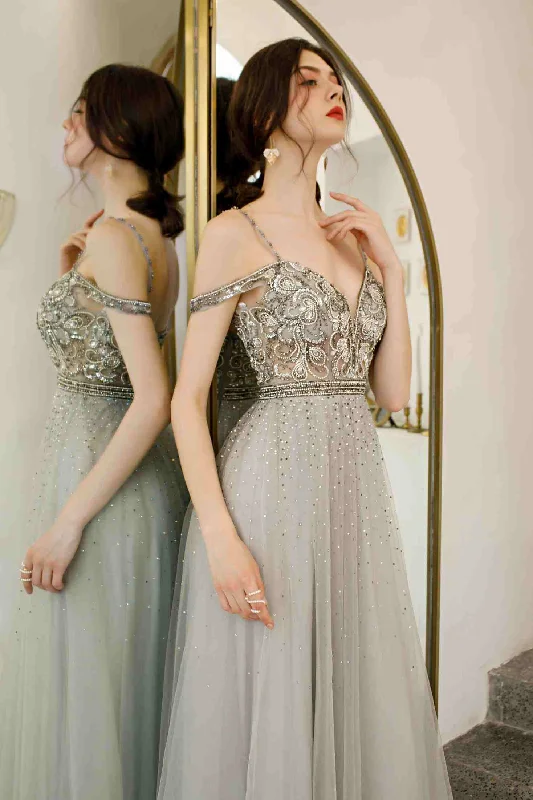 prom dress style guidesElegant Off the Shoulder Beaded Long Prom Dress