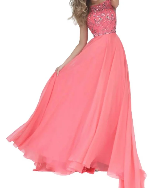 empire waist prom dressesBeaded Chiffon Prom Dress In Coral