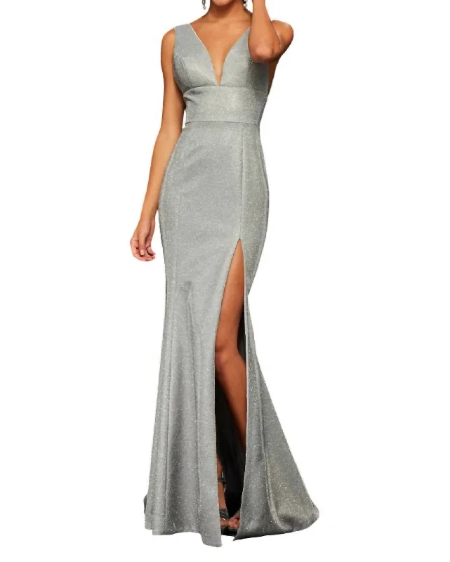 budget-friendly prom dressesGlitter Stretch Prom Dress In Electric Silver