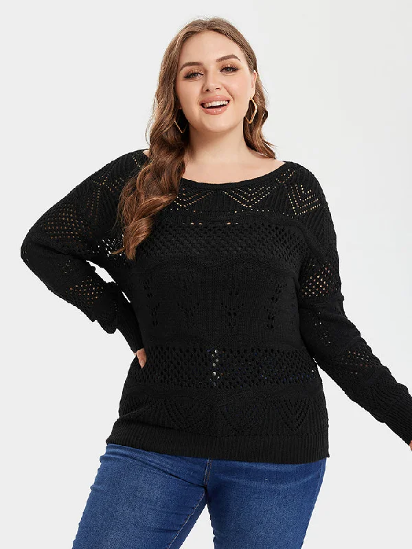 Pullover Chunky SweatersPointelle Knit Boat Neck Sweater