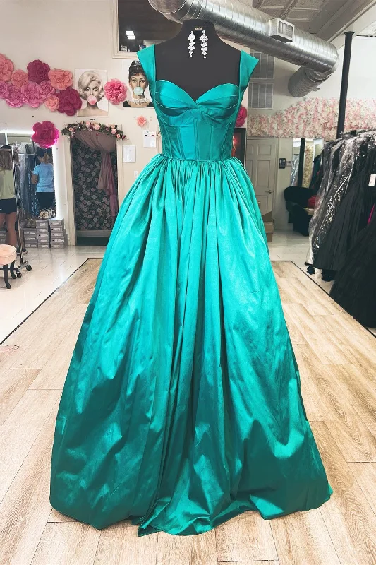 sequined prom dressesHunter Green A-line Satin Long Prom Dress