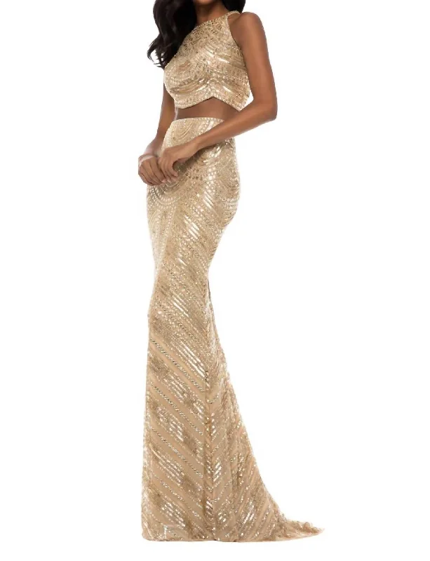 ball gown prom dressesTwo-Piece Sequin Prom Dress In Gold