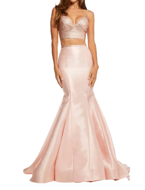 plus-size prom dressesTwo-Piece Mikado Mermaid Prom Dress In Blush