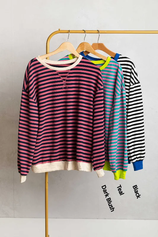 Stripe Contrast Edge Oversized Pullover