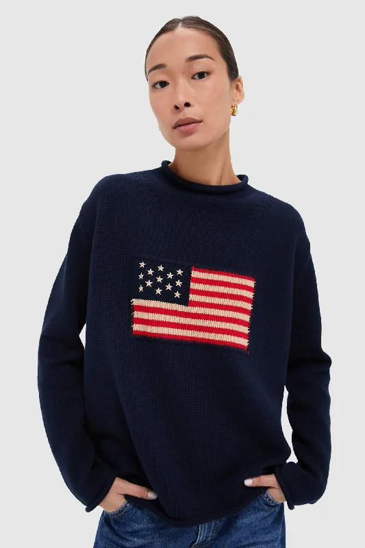 Chunky Designer Men's SweatersNavy Cotton Americana Sweater