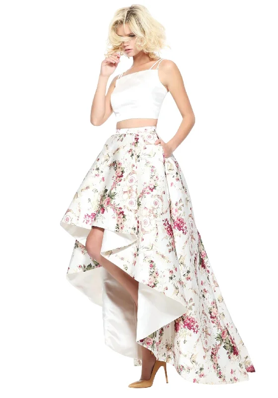 prom dresses with sheer overlaysFloral Print Prom Dress In Ivory/print