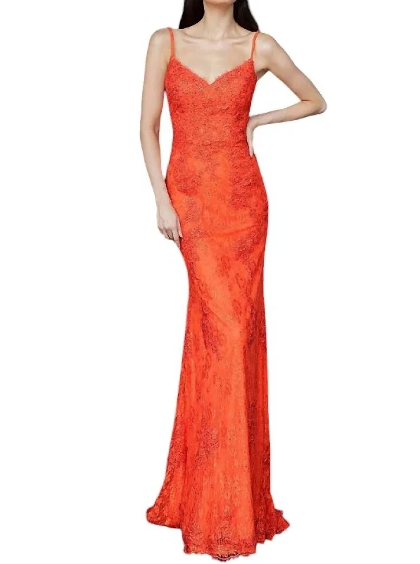 prom dress preservationForm Fitting Lace Prom Dress In Orange/red