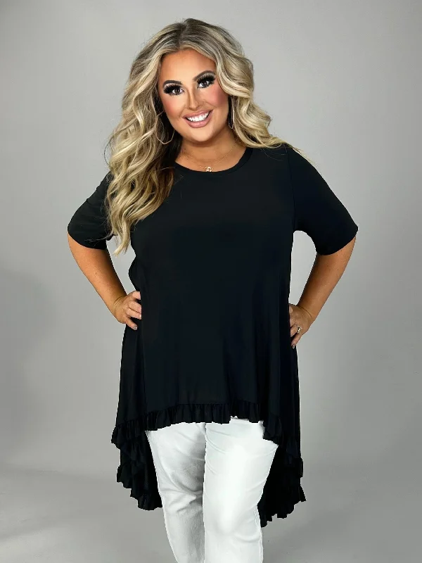 11 SSS-A {Best Of Me} Black Ruffle Hem Hi/Low Tunic PLUS SIZE 1X 2X 3X