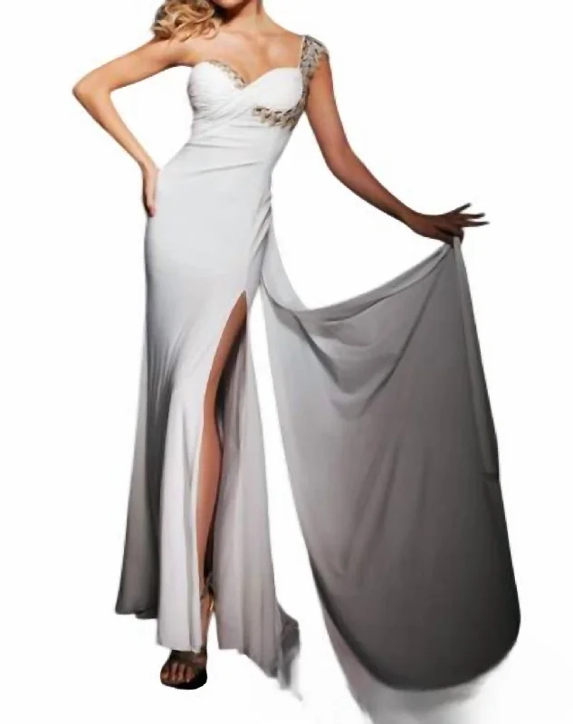 flowy prom dressesOne-Shoulder Prom Dress In White