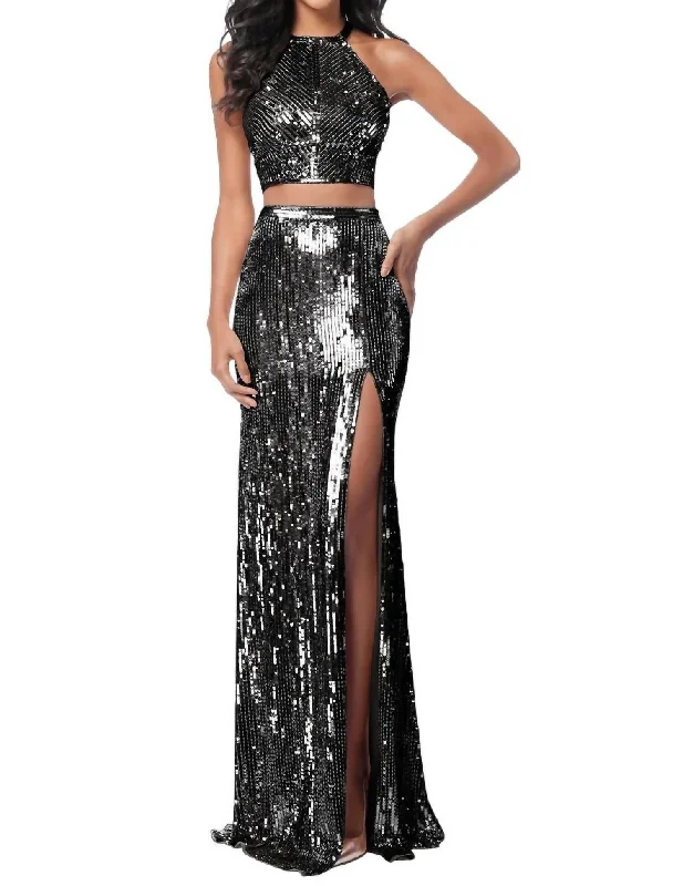 petite prom dressesTwo-Piece Sequin Prom Dress In Black