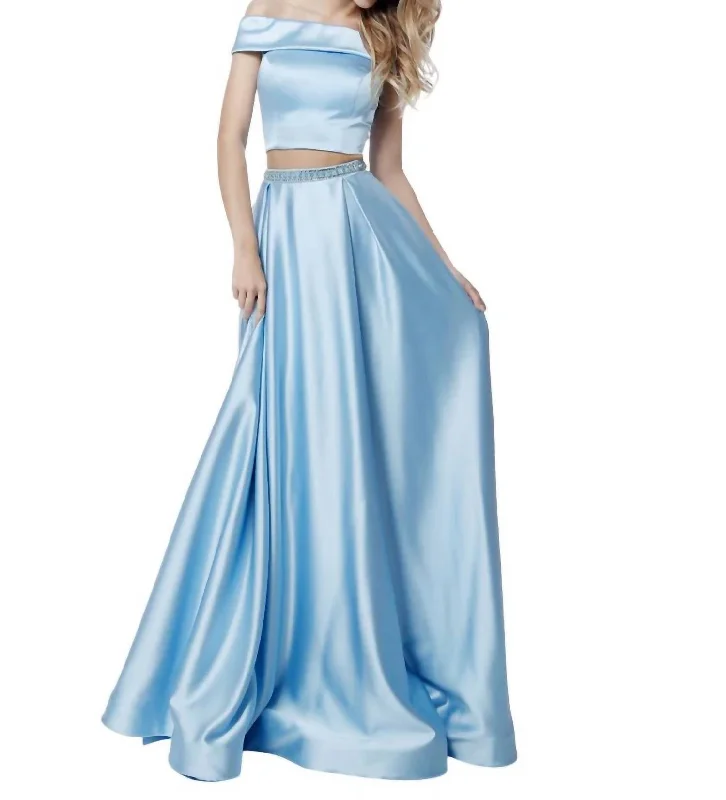 affordable prom dressesA-Line Two-Piece Prom Dress In Light Blue