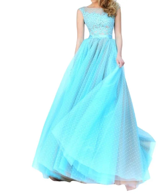 elegant prom dressesLaced Prom Dress In Light Blue/nude