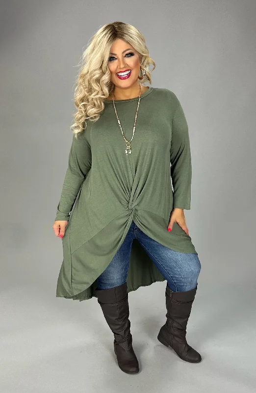 28 SQ {Defying Expectations} Olive Hi-Lo Tunic w/ Tie  PLUS SIZE XL 2X 3XDetail