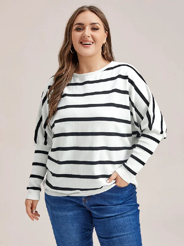 Wholesale Chunky SweatersStripe Pattern Drop Shoulder Sweater